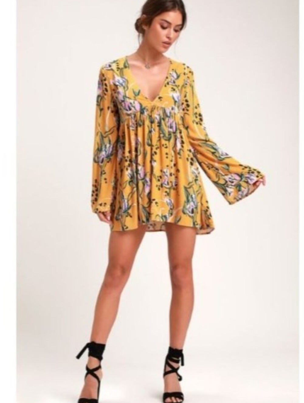Free People Bella Golden Yellow Floral Print Tunic M - Picture 5 of 15